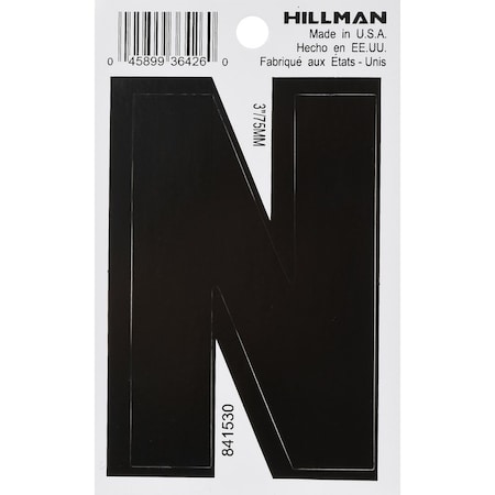 Hillman HILLMAN 3 in. Black Vinyl Self-Adhesive Letter N 1 pc, PK6 841530